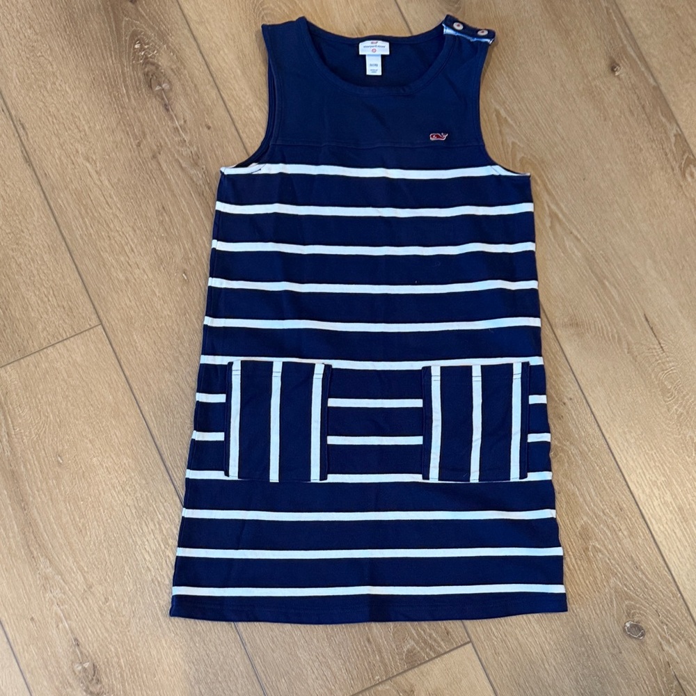 Vineyard vines Navy and White Striped Kids Dress 7/8
